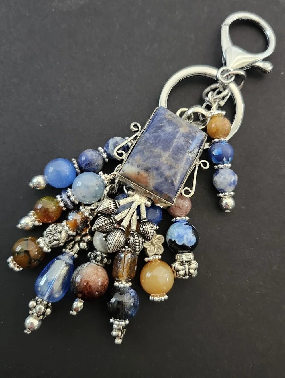 Sodalite Stone Purse Charm or Keychain Jasper Jade Agate Handcrafted